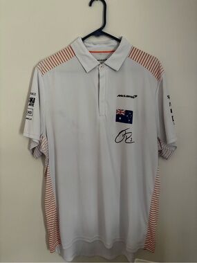 McLaren Men’s White Polo with Orange Stripe Details